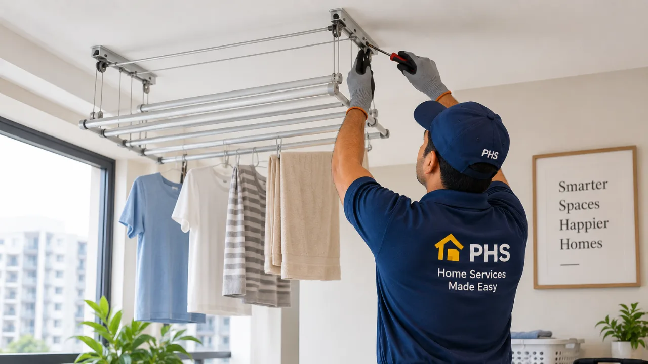 Ceiling-Mounted Clothes Hanger Installation